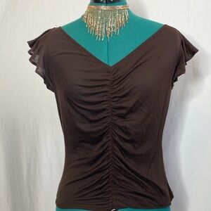 Diane von Furstenberg Women’s T-Shirt -brown shirred ruffle sleeve -Size Medium